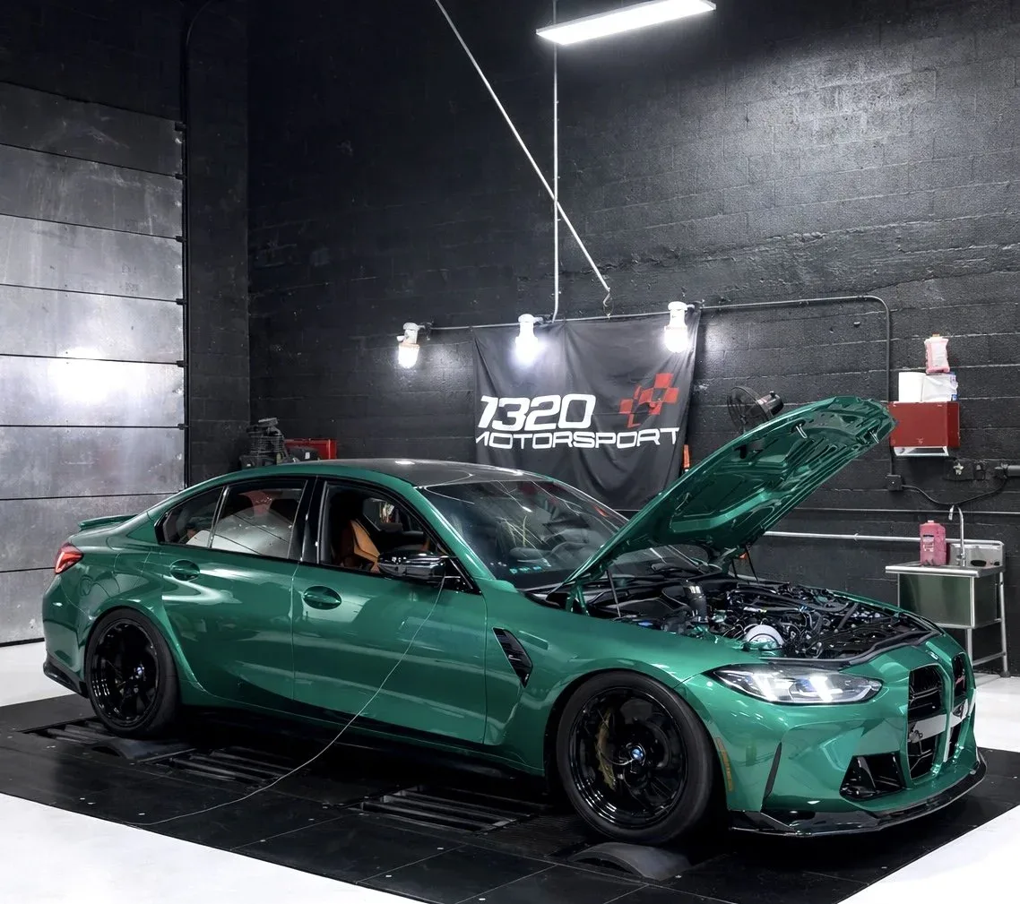 Green BMW M3 strapped to the dyno at 1320Motorsport
